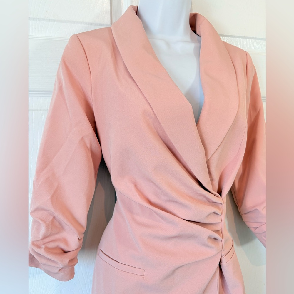 MISS SELFRIDGE Dusty Pink Rose Mini Coat Dress Size 4 - Picture 3 of 9
